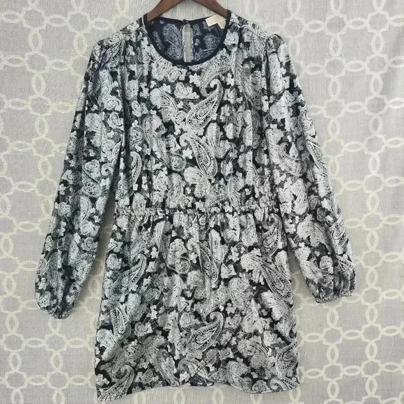 MICHAEL Michael Kors Paisley Scoop Neck Long sleeve Wrap Front Shift Dress L - Picture 1 of 10